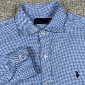 Polo Ralph Lauren Men's Medium Blue Houndstooth Flannel Long Sleeve Button Up